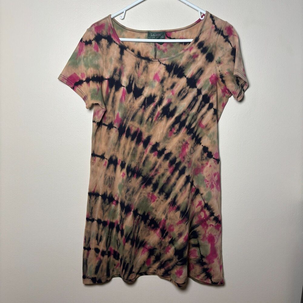 Lauren Ralph Lauren womens tie-dye tee shirt dress size Medium black brown pink